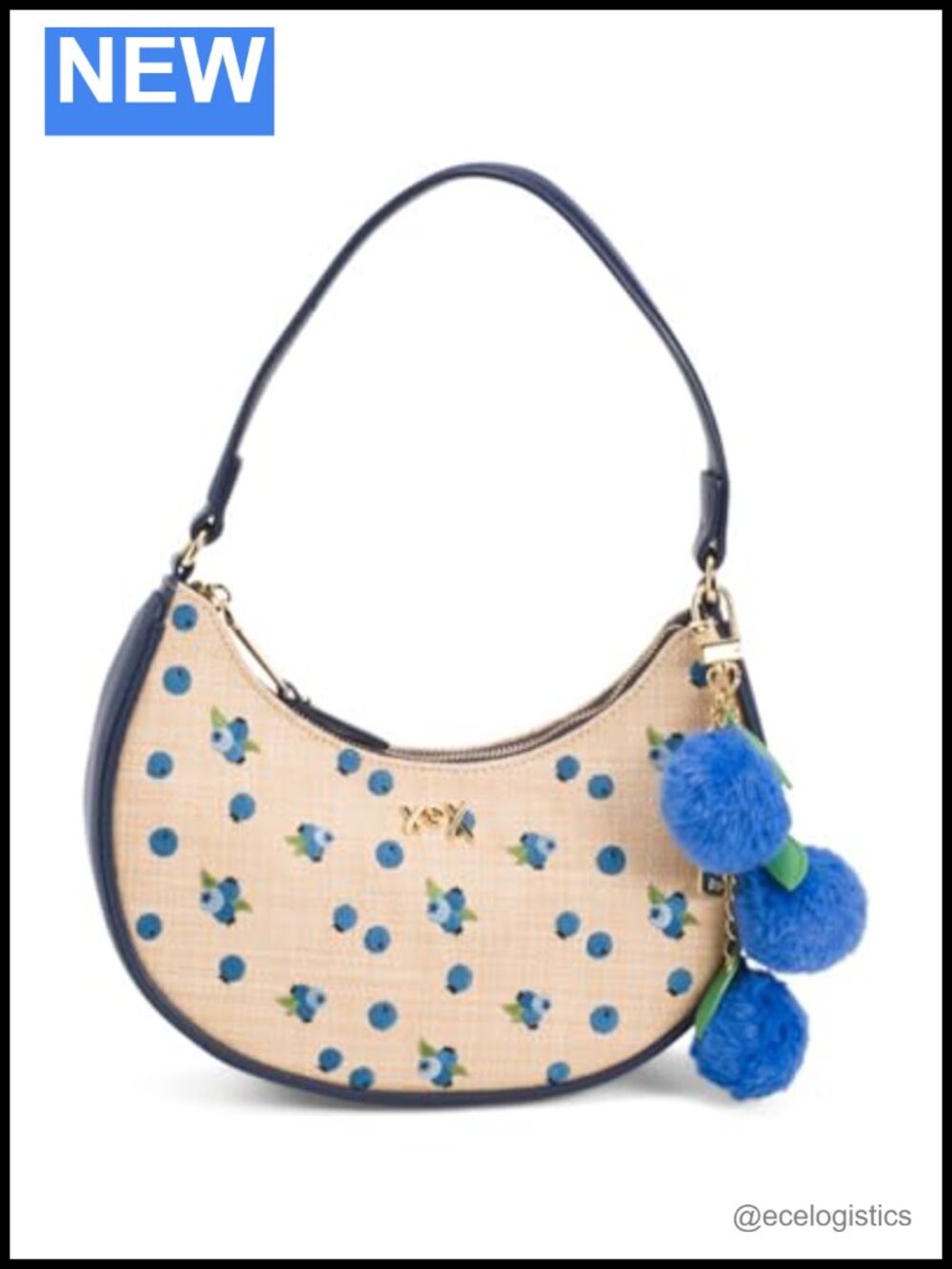 Betsey Johnson Blueberry Hobo Shoulder Bag Faux Leather Zip Closure